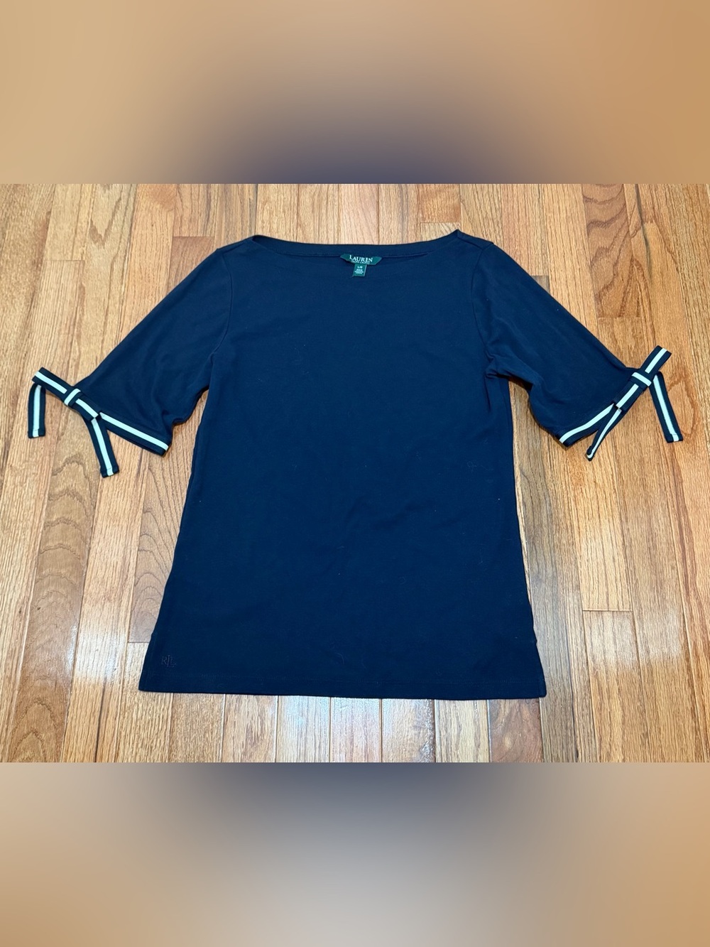 Navy Ralph Lauren Tie-Sleeve Boatneck Top